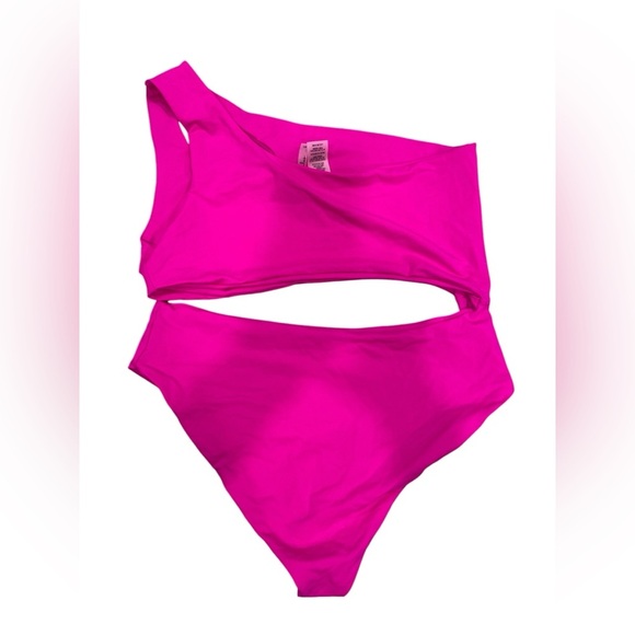 NWOT Lulus Sun Bound Fuchsia Cutout One-Shoulder One-Piece Swimsuit, Size XL - Picture 9 of 9